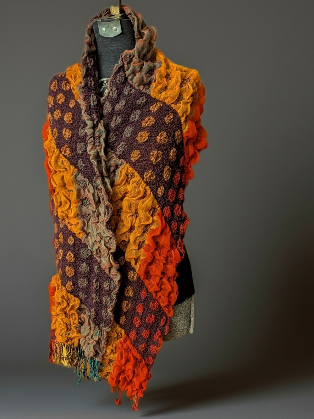 VGC Reversible Cloqué Matelassé Wrap Scarf - Vibrant Boho Crinkle Blister Weave